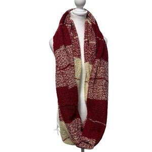 Laon Red Buffalo Plaid Acrylic Women’s Cream Infinity Scarf